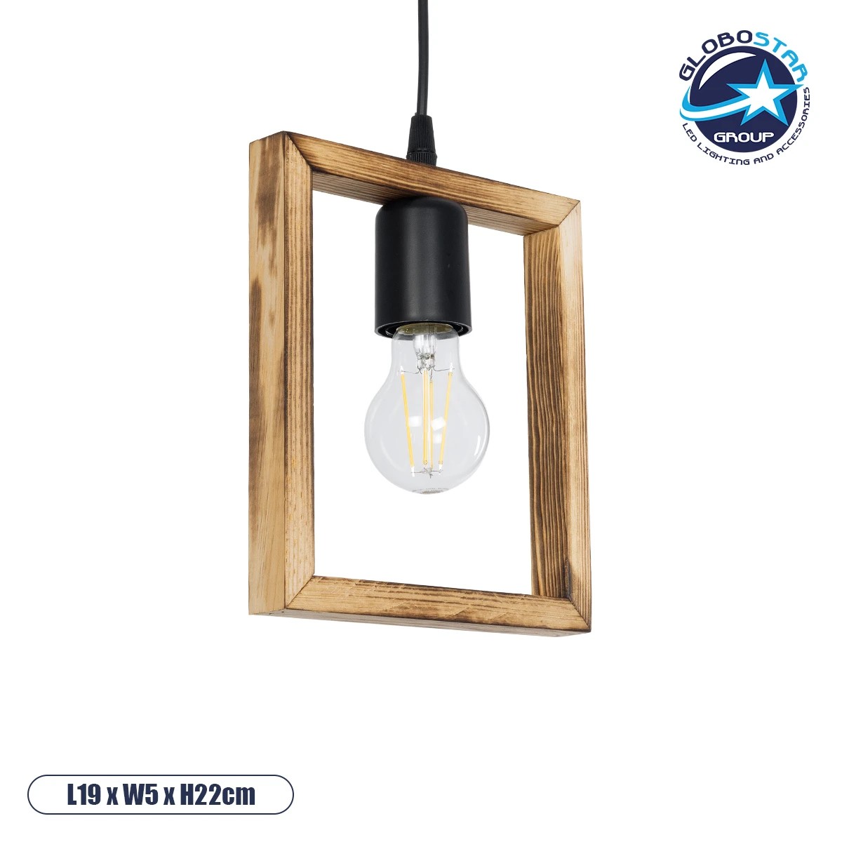GloboStar® EDISON 203-0020 Vintage Κρεμαστό Φωτιστικό Ανάρτηση Μονόφωτο 1 x E27 IP20 Μπεζ Ξύλο - Μ19 x Π5 x Υ22cm