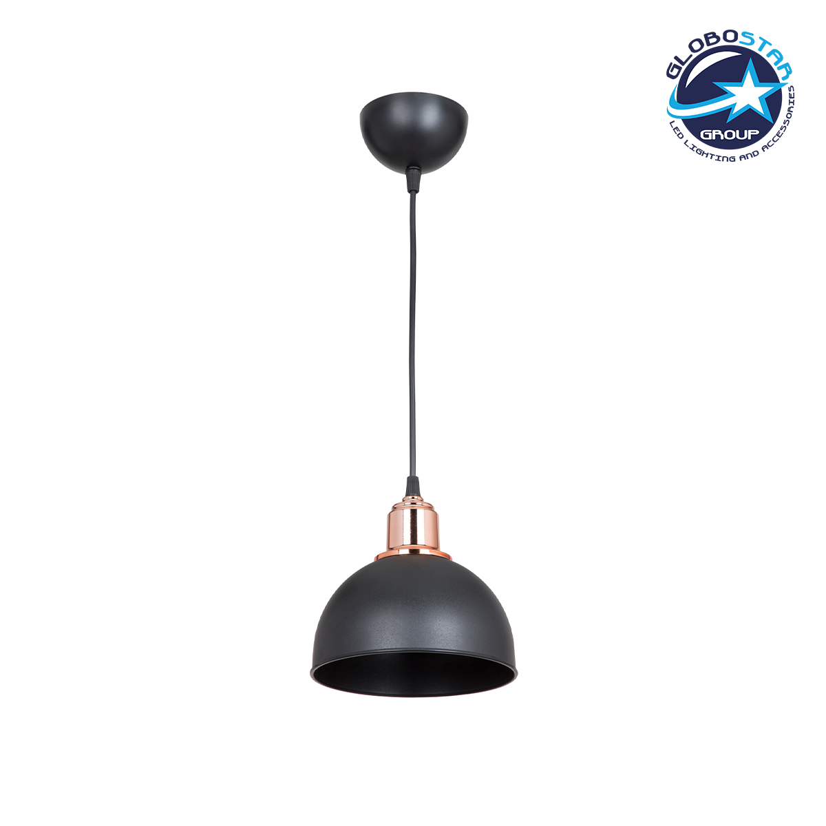GloboStar® ΗUT 203-0145 Μοντέρνο Κρεμαστό Φωτιστικό Καμπάνα Μονόφωτο 1 x E27 IP20 Μάυρο με Χρυσό Πλαστικό - Μ17.5 x Π17.5 x Υ80cm