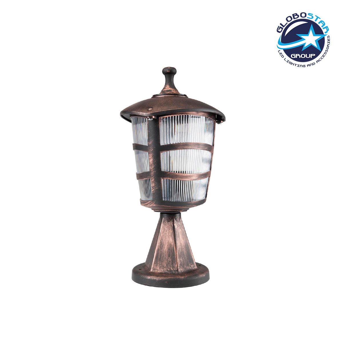 GloboStar® ZARDIN 203-0225 Vintage Επιδαπέδιο Φωτιστικό Φαναράκι Μονόφωτο 1 x E27 IP44 Χάλκινο & Διάφανο Πλαστικό - Μ17 x Π17 x Υ33cm