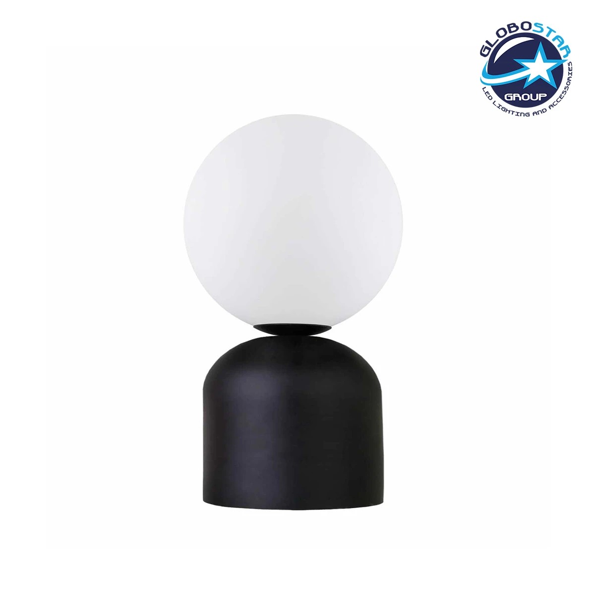 GloboStar® MAGIC 204-0132 Μοντέρνο Eπιτραπέζιο Φωτιστικό Μονόφωτο 1 x E27 IP20 Μαύρο Μέταλλο με Λευκό Γυαλί - Μ13 x Π13 x Υ28cm