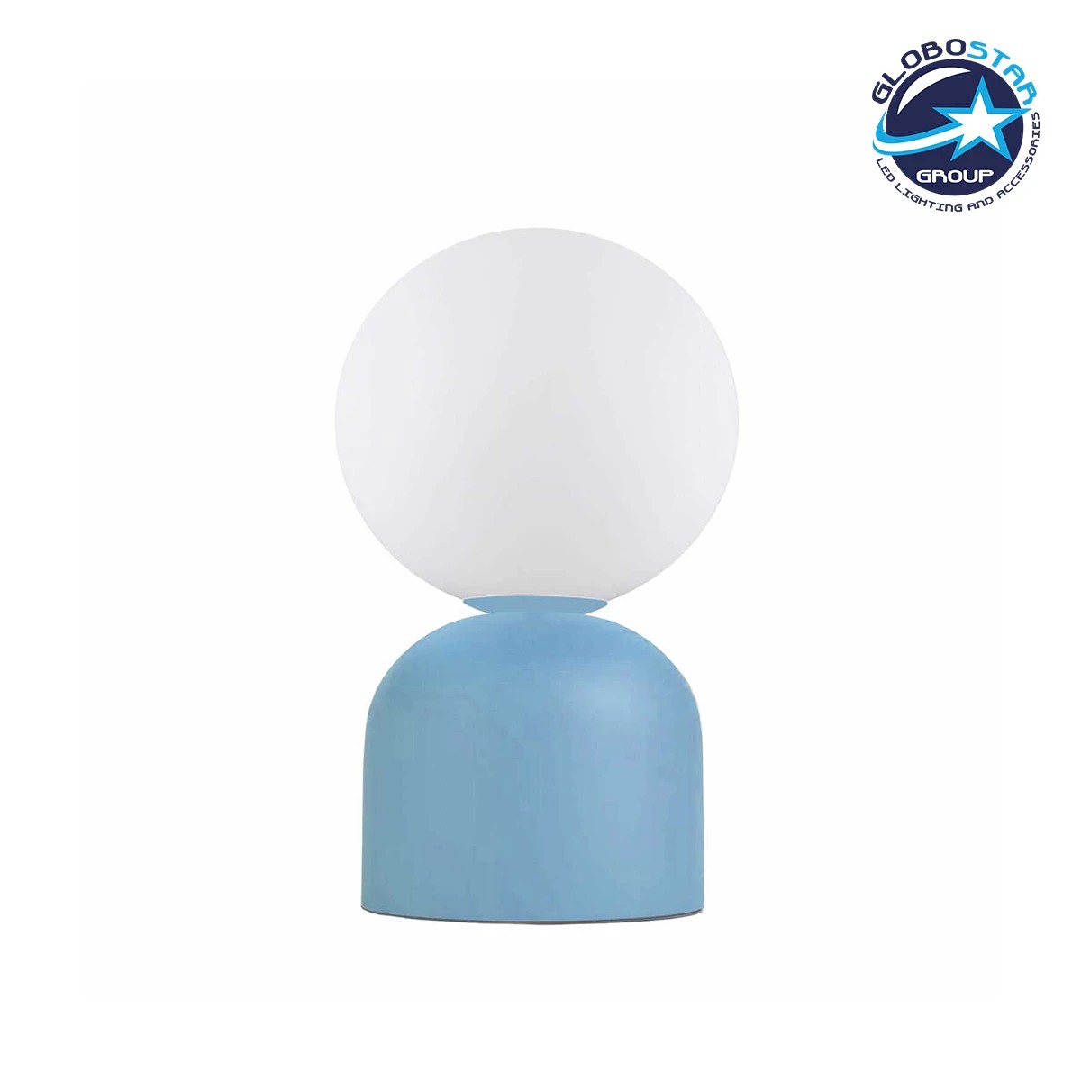 GloboStar® MAGIC 204-0133 Μοντέρνο Eπιτραπέζιο Φωτιστικό Μονόφωτο 1 x E27 IP20 Μπλε Μέταλλο με Λευκό Γυαλί - Μ13 x Π13 x Υ28cm