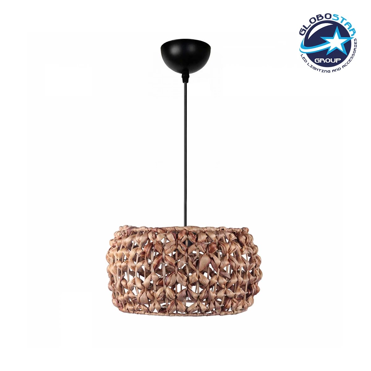 GloboStar® DARIO 204-0159 Boho Κρεμαστό Φωτιστικό Kαπέλο Μονόφωτο 1 x E27 IP20 Καφέ Rattan - Μ29 x Π29 x Υ16cm
