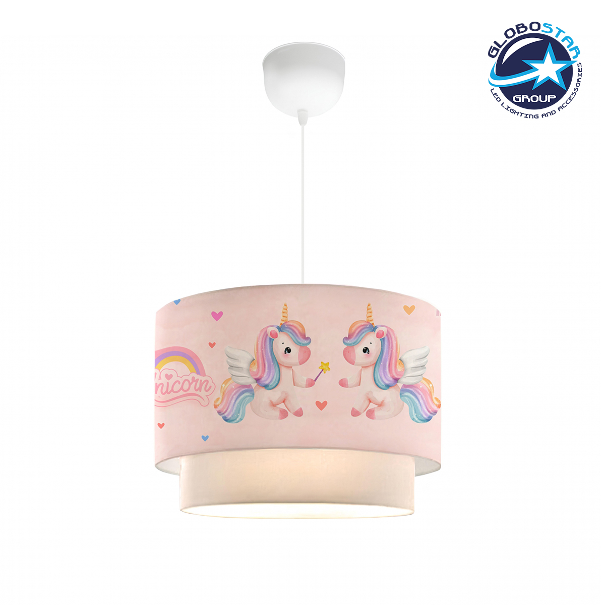 GloboStar® PONY 204-0016 Παιδικό Κρεμαστό Φωτιστικό Φιγούρα Μονόφωτο 1 x E27 IP20 Ροζ Ύφασμα - Μ30 x Π30 x Υ70cm
