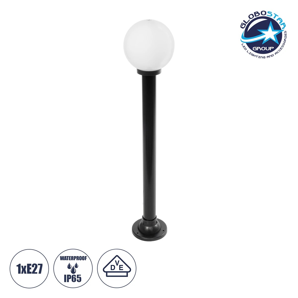 GLOBOSTAR® AGROS 61596 Φωτιστικό Κολωνάκι Κήπου με Ντουί 1 x E27 AC 220-240V Αδιάβροχο IP65 - Λευκό & Μάυρο - Μ20 x Π20 x Υ100cm