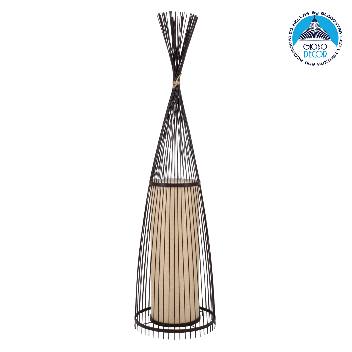 GloboStar® AZORES 01756 Boho Επιδαπέδιο Φωτιστικό Μονόφωτο 1 x E27 IP20 Καφέ & Μπεζ Ξύλο - Μ40 x Π40 x Υ150cm