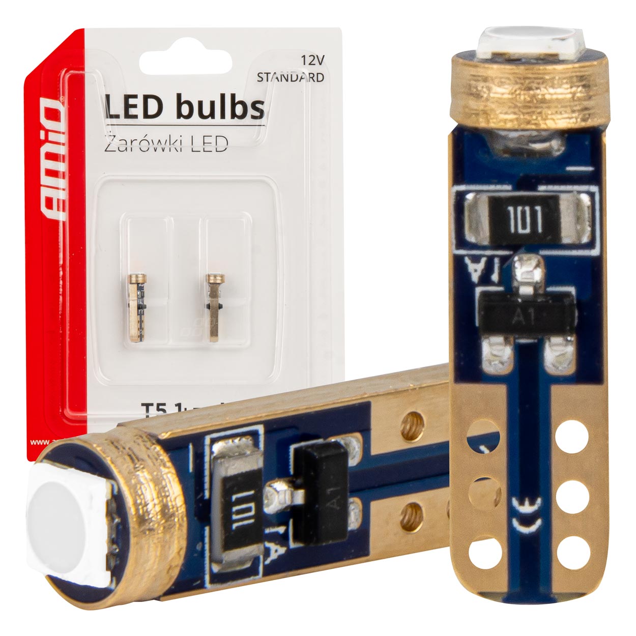 ΛΑΜΠΑΚΙΑ T5 W1W 12V 1SMD LED ΜΠΛΕ AMIO - 2 ΤΕΜ.
