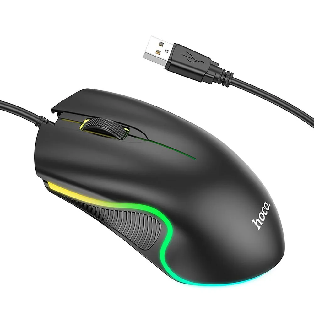 Hoco GM19 ενσύρματο ποντίκι USB, 1000DPI, RGB, μαύρο