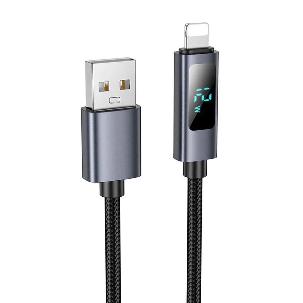 Hoco X112 καλώδιο με οθόνη USB-A σε Lightning 2,4A, 1μ, μαύρο