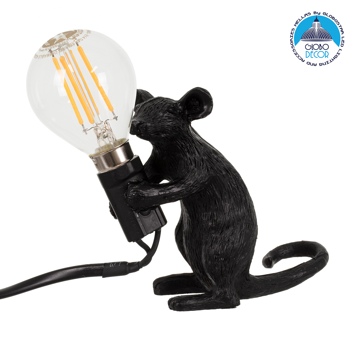 GloboStar® MOUSE 00678 Vintage Επιτραπέζιο Φωτιστικό Πορτατίφ Μονόφωτο 1 x E12 IP20 Μαύρο Πλαστικό - Μ12 x Π4 x Υ10cm