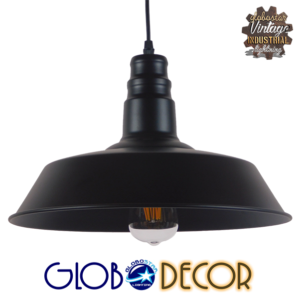 GloboStar® RAY 01049 Vintage Κρεμαστό Φωτιστικό Καμπάνα Μονόφωτο 1 x E27 IP20 Μαύρο Μέταλλο - Μ36 x Π36 x Υ25cm