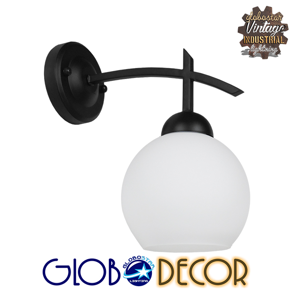 GloboStar® ISEN 01157 Μοντέρνο Επιτοίχιο Φωτιστικό Απλίκα Μονόφωτο 1 x E27 IP20 Μαύρο Μέταλλο με Λευκό Γυαλί - Μ24 x Π15 x Υ27cm