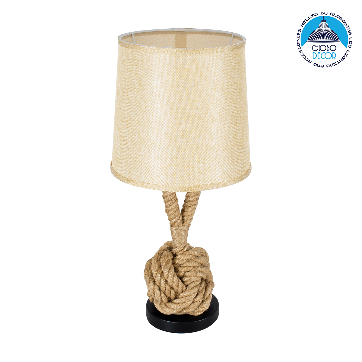 GloboStar® MONKEY FIST 01162 Vintage Επιτραπέζιο Φωτιστικό Πορτατίφ Μονόφωτο 1 x E27 IP20 Μπεζ Σχοινί με Μπεζ Ύφασμα - Μ27 x Π27 x Υ58cm