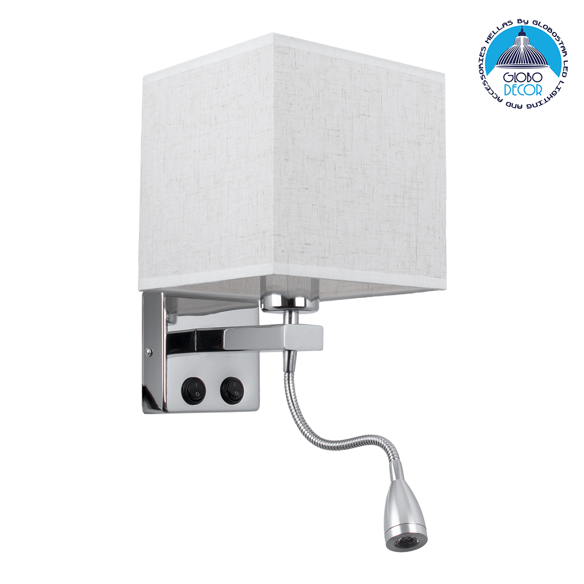 GloboStar® ELEGANT 01495 Μοντέρνο Επιτοίχιο Φωτιστικό Απλίκα με LED Βραχίονα Δίφωτο 1 x E27 IP20 Λευκό Ύφασμα με Ασημί Μέταλλο - Μ17 x Π21 x Υ43cm