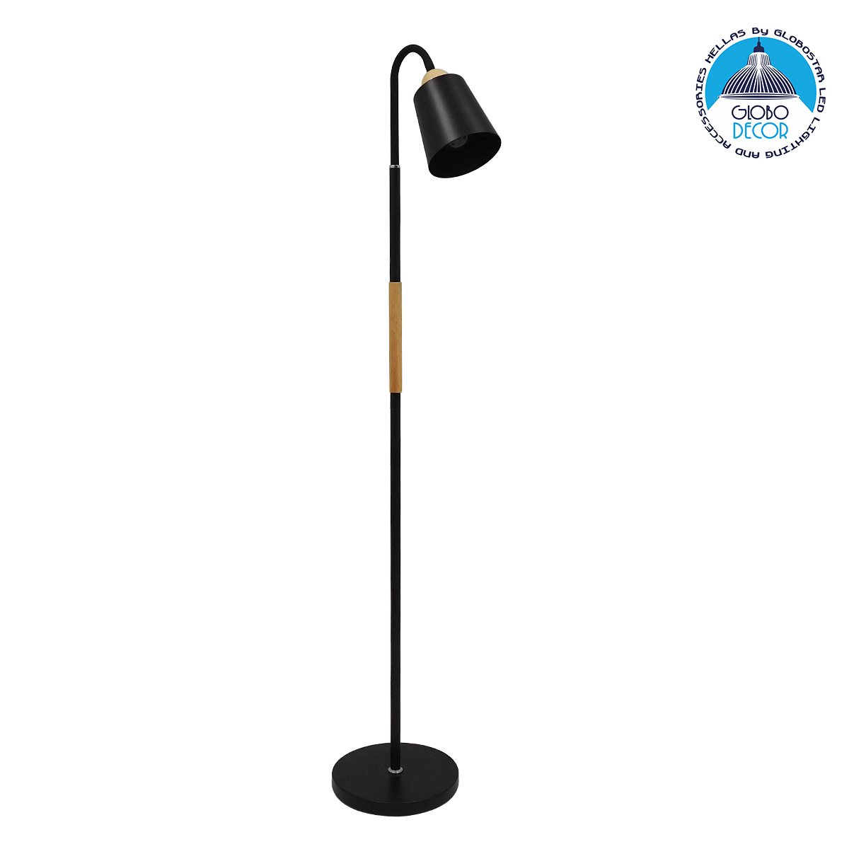 GloboStar® RIBBON 01585 Μοντέρνο Επιδαπέδιο Φωτιστικό Μονόφωτο 1 x E27 IP20 Μαύρο Μέταλλο με Μπεζ Ξύλο - Μ13 x Π13 x Υ164cm