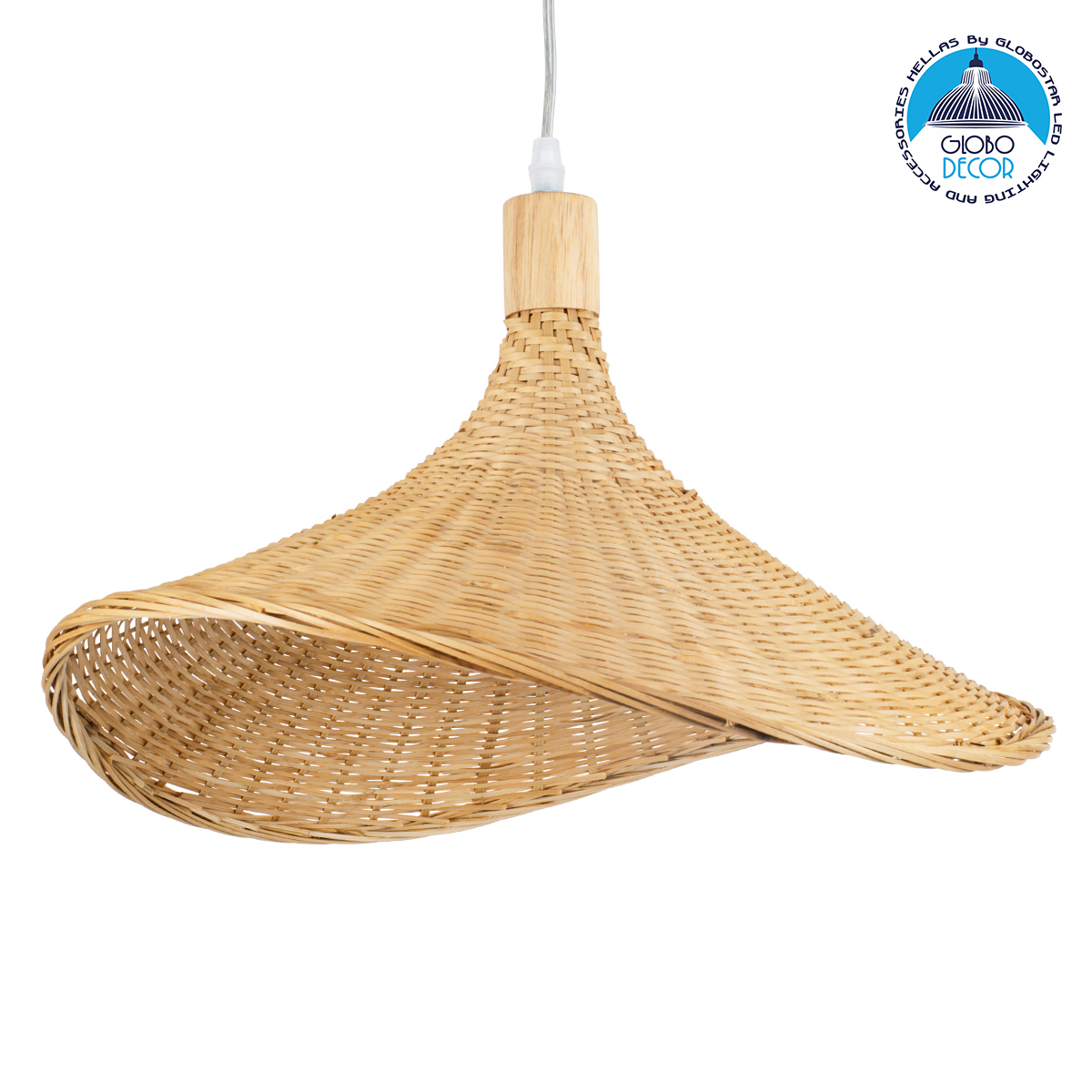 GloboStar® CUBA 01717 Boho Κρεμαστό Φωτιστικό Ανάρτηση Μονόφωτο 1 x E27 IP20 Μπεζ Ξύλο - Μ43 x Π43 x Y30cm