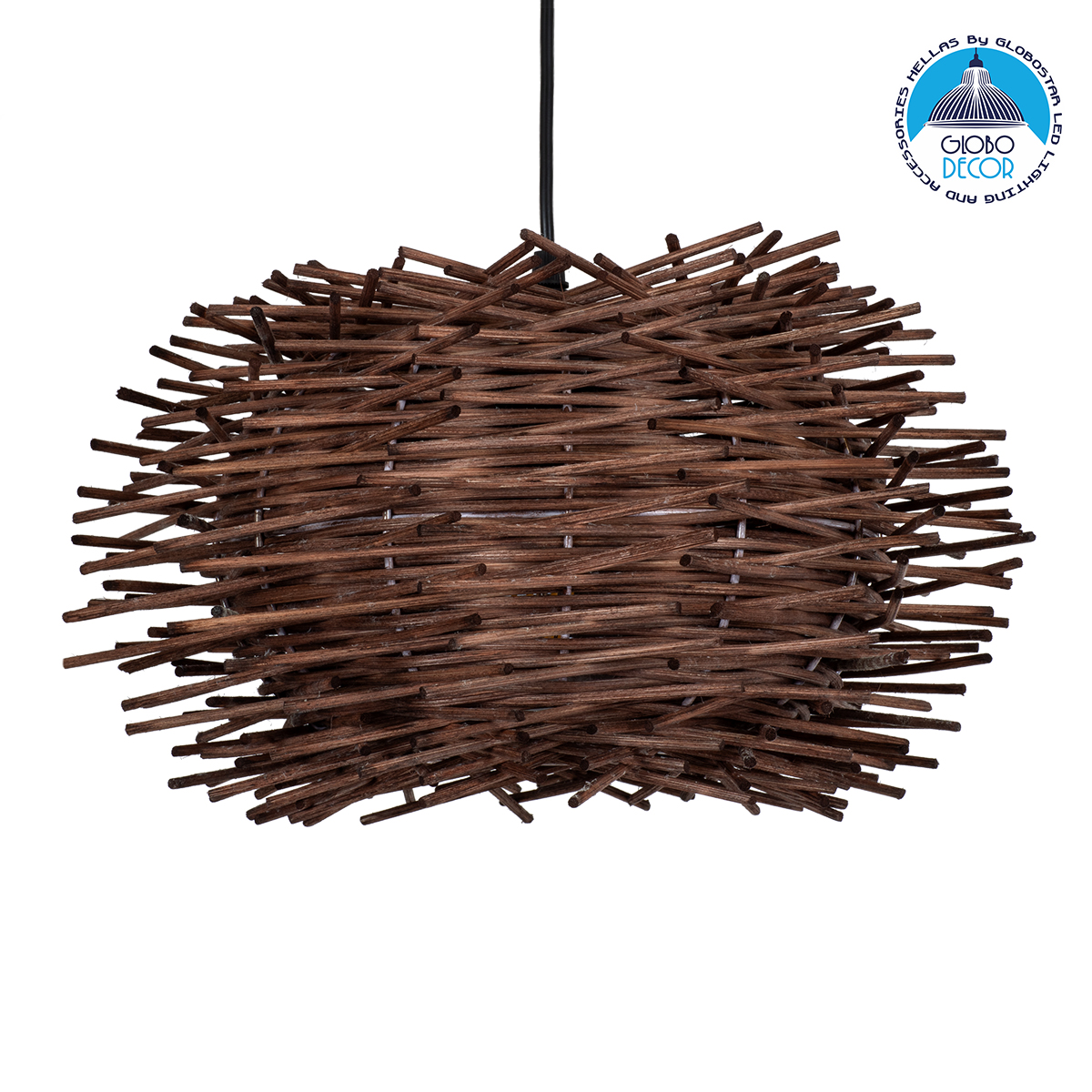 GloboStar® MINORCA 01733 Boho Κρεμαστό Φωτιστικό Ανάρτηση Μονόφωτο 1 x E27 IP20 Καφέ Ξύλο - Μ35 x Π35 x Y23cm