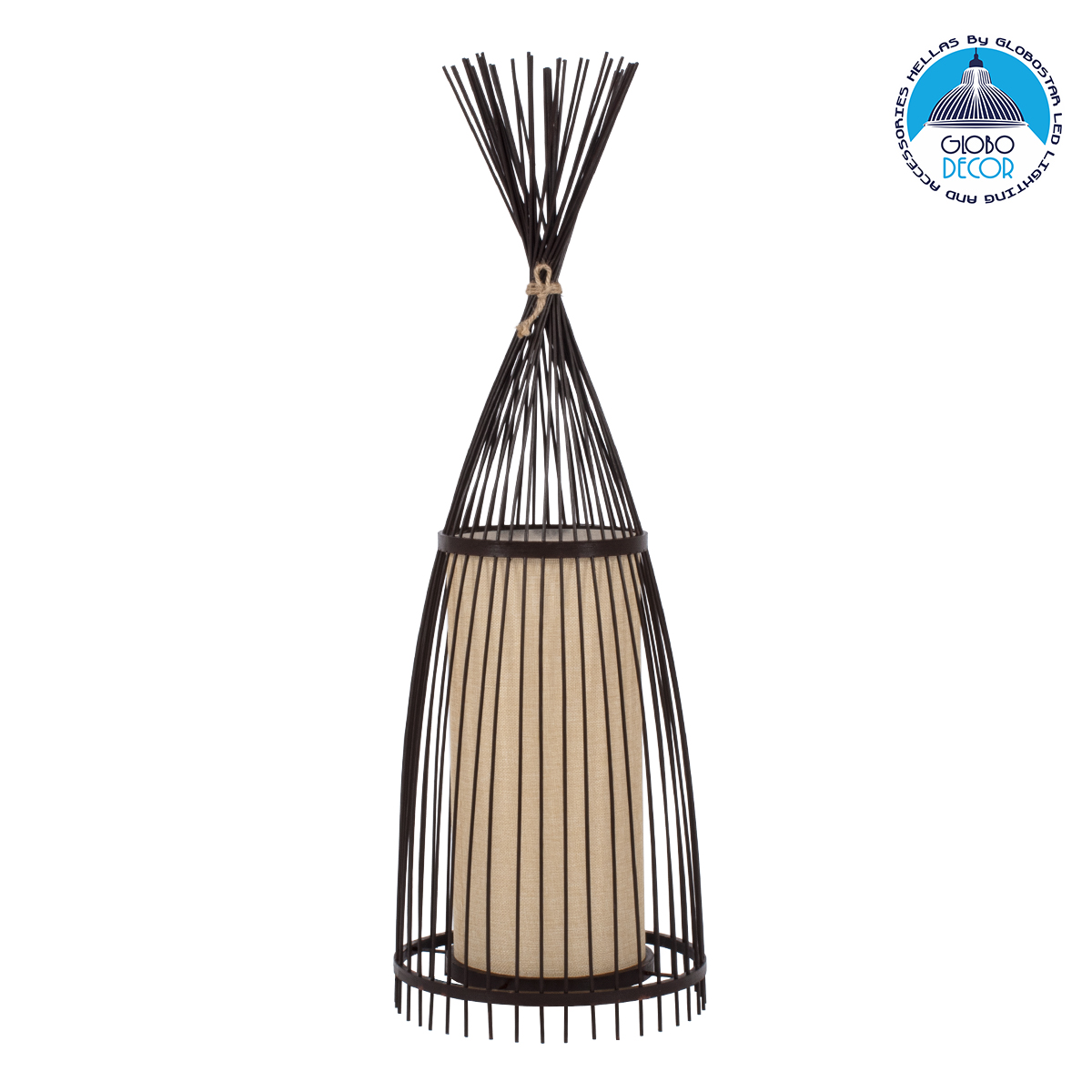 GloboStar® AZORES 01754 Boho Επιδαπέδιο Φωτιστικό Μονόφωτο 1 x E27 IP20 Καφέ & Μπεζ Ξύλο - Μ30 x Π30 x Υ90cm