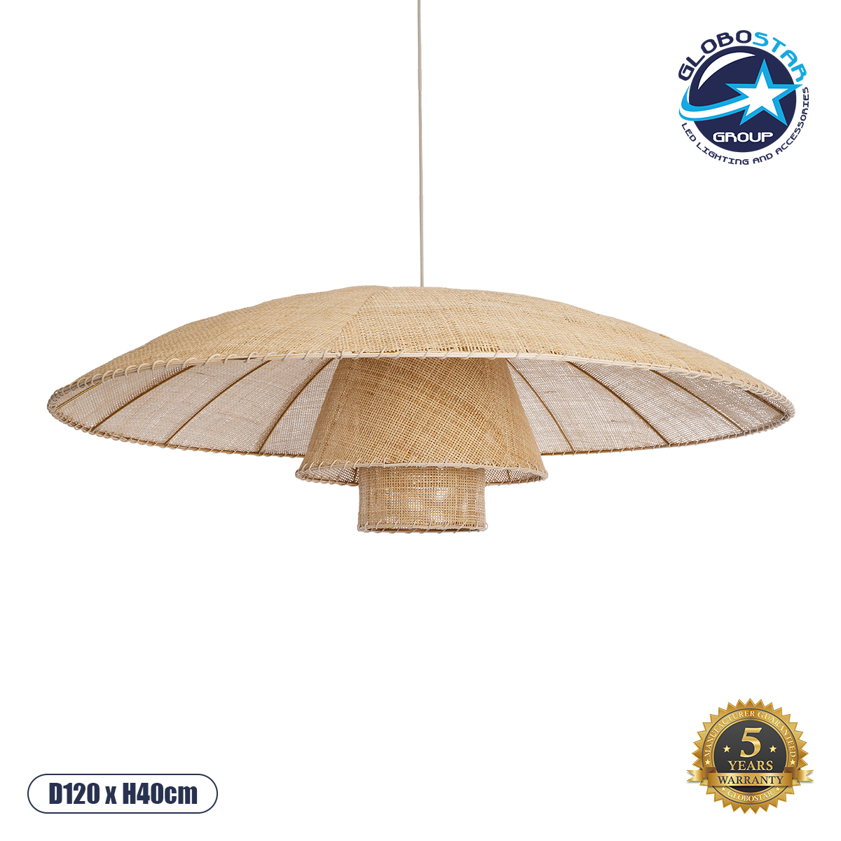 GloboStar® ZORA 02140 Boho Κρεμαστό Φωτιστικό Καμπάνα Μονόφωτο 1 x E27 IP20 Μπεζ Ύφασμα - Μ120 x Π120 x Υ40cm