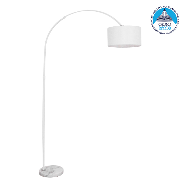 GloboStar® IMPERIAL 01588 Μοντέρνο Επιδαπέδιο Φωτιστικό Μονόφωτο 1 x E27 IP20 Λευκό Μέταλλο, Λευκό Ύφασμα με Γκρι Μάρμαρο - Μ34 x Π34 x Υ172cm