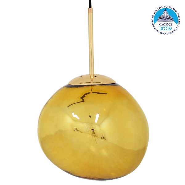 GloboStar® DIXAR 01462 Μοντέρνο Κρεμαστό Φωτιστικό Μπάλα Μονόφωτο 1 x E27 IP20 Χρυσό Γυαλί - Μ28 x Π28 x Υ40cm