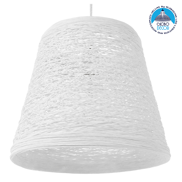 GloboStar® PLAYROOM 01562 Vintage Κρεμαστό Φωτιστικό Καπέλο Μονόφωτο 1 x E27 IP20 Λευκό Rattan - Μ32 x Π32 x Υ27cm