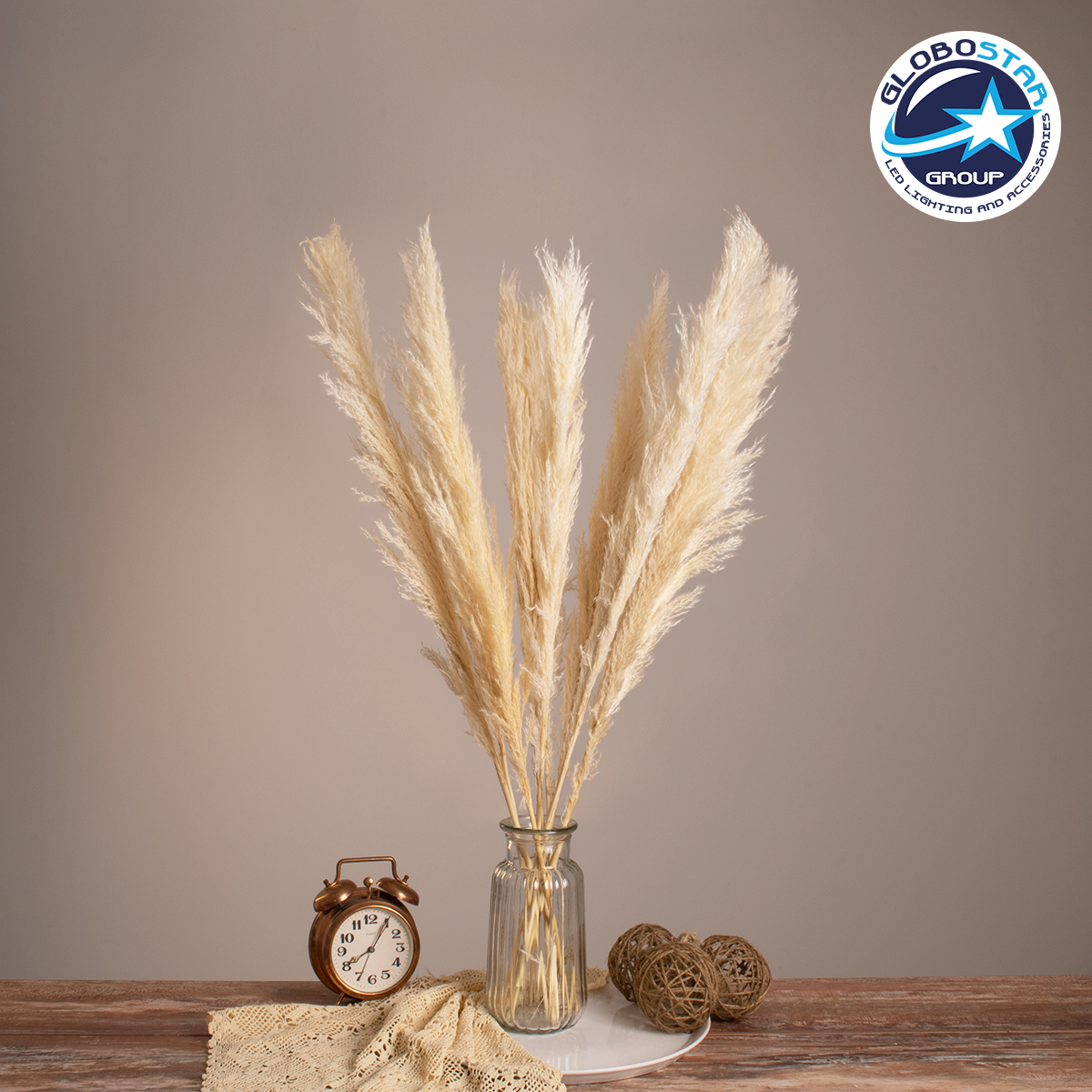 GloboStar® PAMPASGRASS 36507 Αποξηραμένο Φυτό Γρασίδι της Πάμπας - Μπουκέτο Διακοσμητικών Κλαδιών Μπεζ - Εκρού Υ80cm - Σετ 10 τμχ