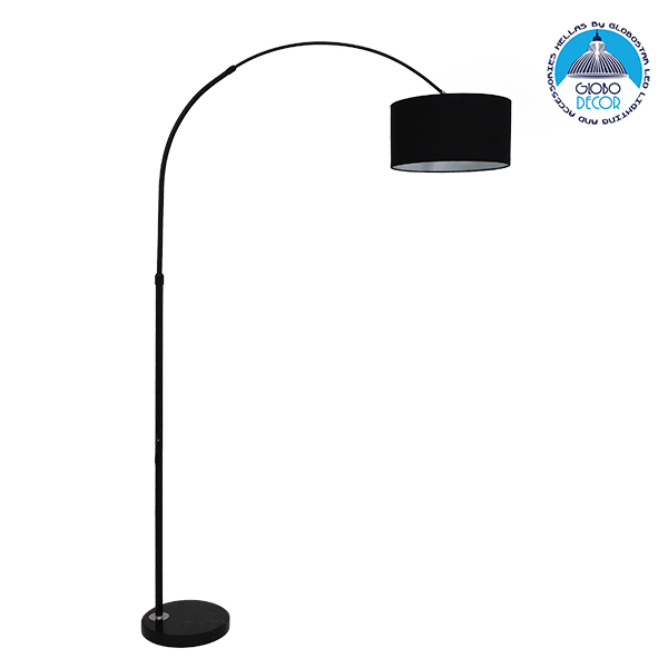 GloboStar® IMPERIAL 01587 Μοντέρνο Επιδαπέδιο Φωτιστικό Μονόφωτο 1 x E27 IP20 Μαύρο Μέταλλο, Μαύρο Ύφασμα με Μαύρο Μάρμαρο - Μ38 x Π38 x Υ172cm