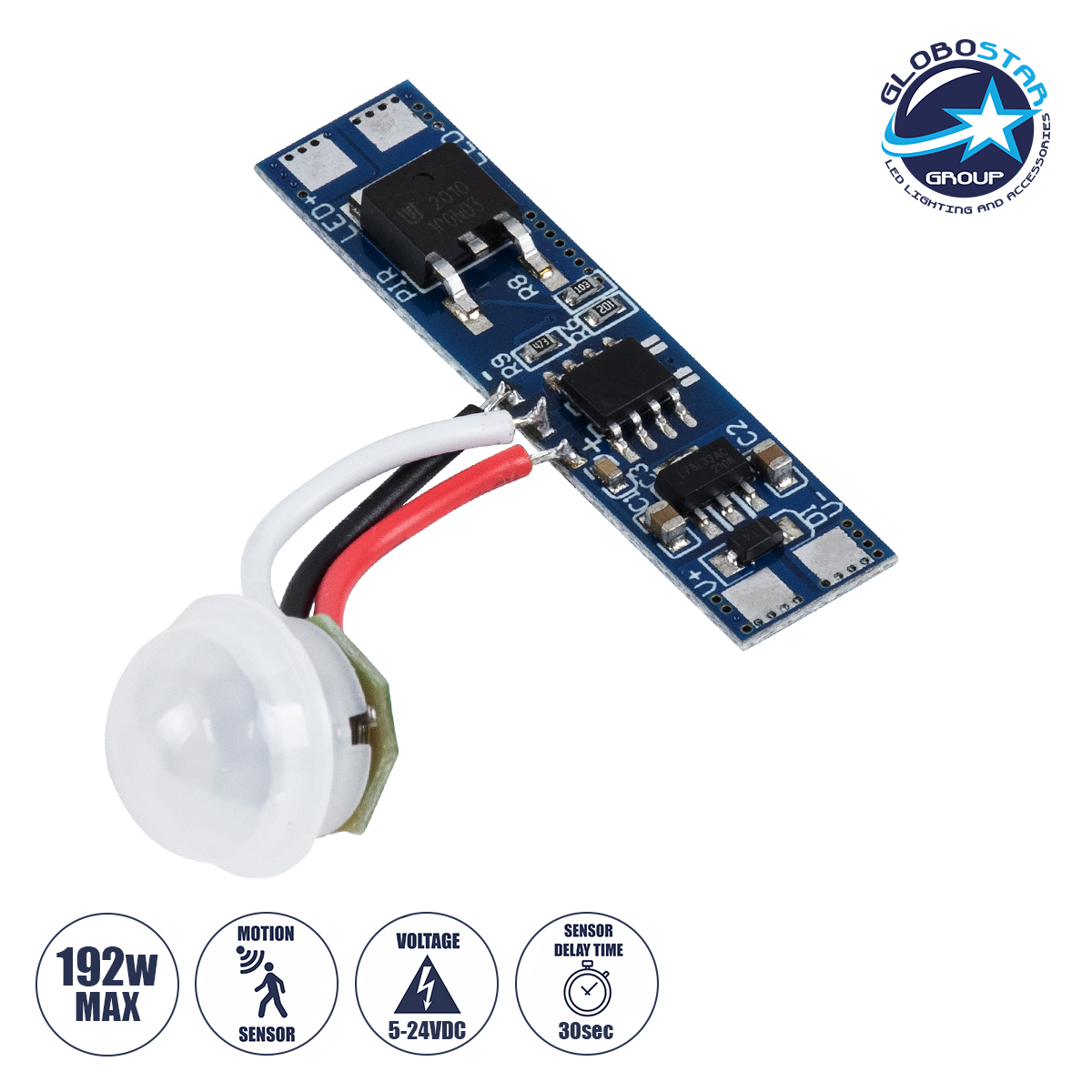 GloboStar® SENSOR-PROFILE 70692 Mini PIR Ανιχνευτής-Αισθητήρας Κίνησης Modular για Προφίλ Αλουμινίου - DC 5-24V 1 x 8A 192W - Max 8A 192W - IP20 - Γωνία Ανίχνευσης 180° & Απόσταση Ανίχνευσης 3 Μέτρα με 30 Sec Χρόνο Αναμονής -  Μ4.3 x Π1 x Υ1.5cm - 2 Χρόνια Εγγύηση