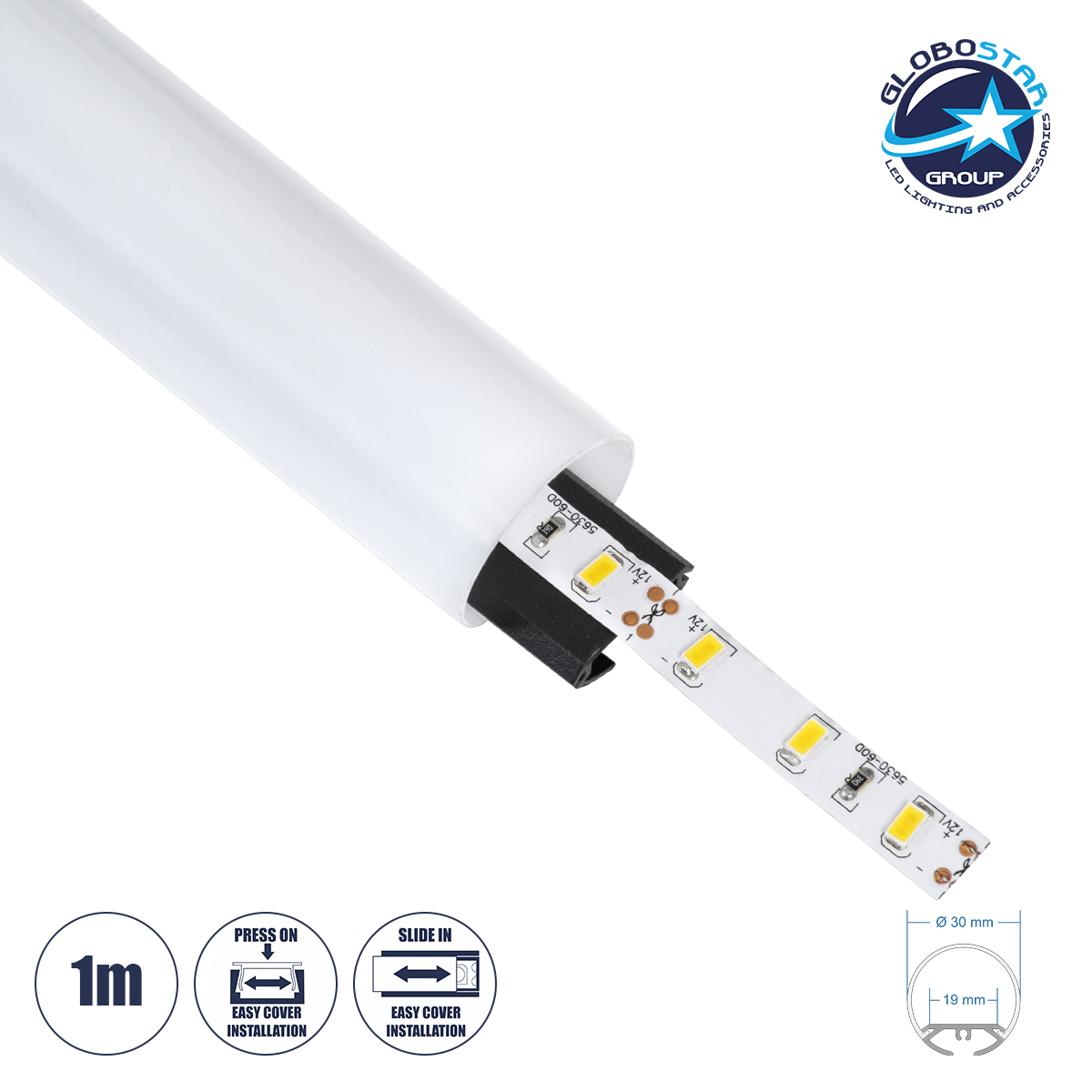 GloboStar® SURFACEPENDANT-PROFILE 70854-1M Προφίλ Αλουμινίου - Βάση & Ψύκτρα Ταινίας LED με Λευκό Γαλακτερό Κάλυμμα - Επιφανειακή & Κρεμαστή Χρήση - Πατητό Κάλυμμα - Μαύρο - 1 Μέτρο - Μ100 x Φ3cm