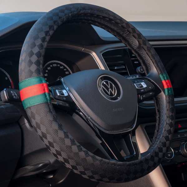 CVT-68_2_ori ΚΑΛΥΜΜΑ ΤΙΜΟΝΙΟΥ G STYLE ΜΕ ΣΧΕΔΙΟ ΤΥΠΟΥ GUCCI ΜΑΥΡΟ ΟΙΚΟΛΟΓΙΚΟ ΥΦΑΣΜΑ 37-39cm SIMONI RACING - 1 TEM. - Image 2
