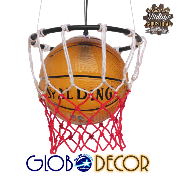 GloboStar® NBA 01027 Μοντέρνο Κρεμαστό Φωτιστικό Μπάλα Μονόφωτο 1 x E27 IP20 Μαύρο Μέταλλο με Πορτοκαλί & Μαύρο Γυαλί - Μ32 x Π32 x Υ58cm