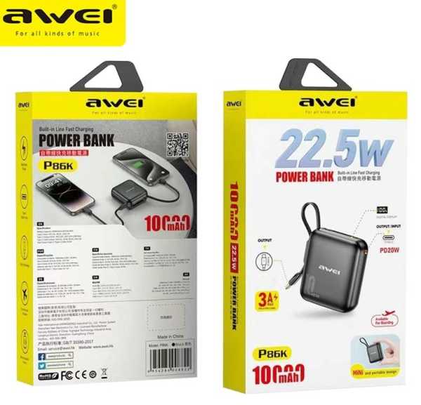008822-2 Powerbank - P86K - 10.000mah - AWEI - 008839 - Blue - Image 2