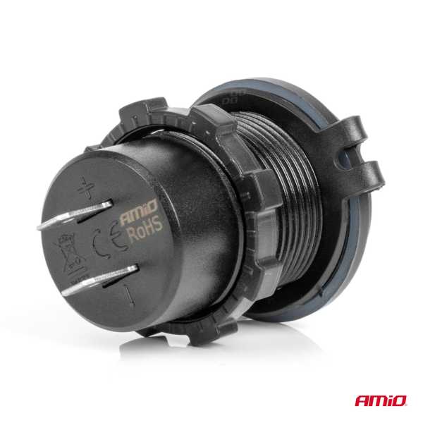 04223_AM_2 ΠΡΙΖΑ ΜΕ 2 ΘΥΡΕΣ USB-C ΚΑΙ ΚΑΠΑΚΙ 12/24V ΑΔΙΑΒΡΟΧΗ ΜΕ ΚΟΚΚΙΝΟ LED ΦΩΣ ΜΑΥΡΗ ΑΜΙΟ - 1 τεμ. - Image 2