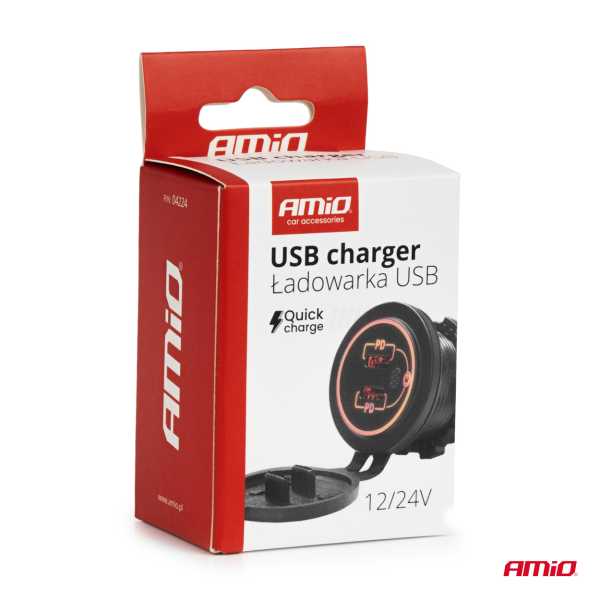 04224_AM_5 ΠΡΙΖΑ ΜΕ 2 ΘΥΡΕΣ USB-C ΜΕ ΔΙΑΚΟΠΤΗ ΚΑΙ ΚΑΠΑΚΙ 12/24V ΑΔΙΑΒΡΟΧΗ ΜΕ ΚΟΚΚΙΝΟ LED ΦΩΣ ΜΑΥΡΗ AMIO - 1 Τεμ. - Image 5