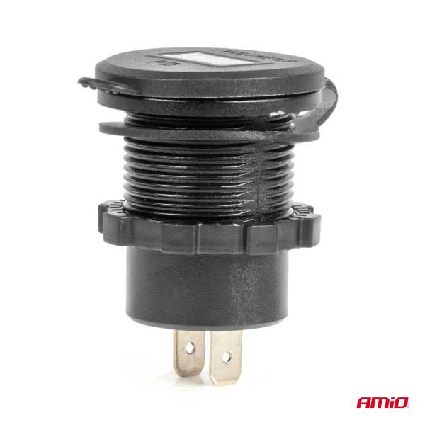 04225_AM_3 ΠΡΙΖΑ ΜΕ 2 ΘΥΡΕΣ USB-C ΚΑΙ ΨΗΦΙΑΚΟ ΒΟΛΤΟΜΕΤΡΟ ΜΕ ΚΑΠΑΚΙ 12/24V ΑΔΙΑΒΡΟΧΗ ΜΕ ΚΟΚΚΙΝΗ LED ΕΝΔΕΙΞΗ ΜΑΥΡΗ AMIO - 1 Τεμ. - Image 3