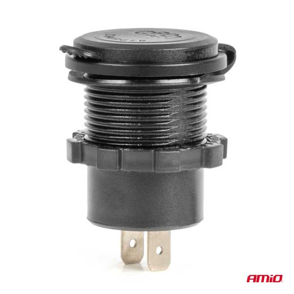 04227_AM_3 ΠΡΙΖΑ ΜΕ 3 ΘΥΡΕΣ(USB+2xUSB-C) ΜΕ ΔΙΑΚΟΠΤΗ ΚΑΙ ΚΑΠΑΚΙ 12/24V QUICK CHARGE 3.0 ΑΔΙΑΒΡΟΧΗ ΜΑΥΡΗ AMIO - 1 Τεμ. - Image 3