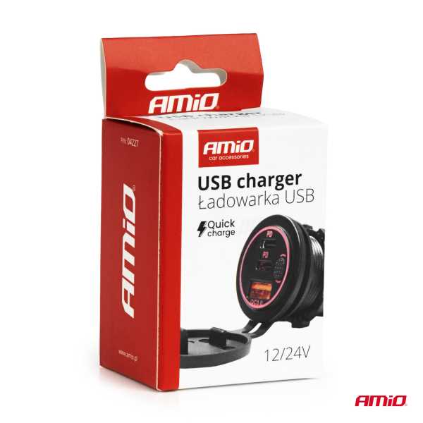 04227_AM_5 ΠΡΙΖΑ ΜΕ 3 ΘΥΡΕΣ(USB+2xUSB-C) ΜΕ ΔΙΑΚΟΠΤΗ ΚΑΙ ΚΑΠΑΚΙ 12/24V QUICK CHARGE 3.0 ΑΔΙΑΒΡΟΧΗ ΜΑΥΡΗ AMIO - 1 Τεμ. - Image 5