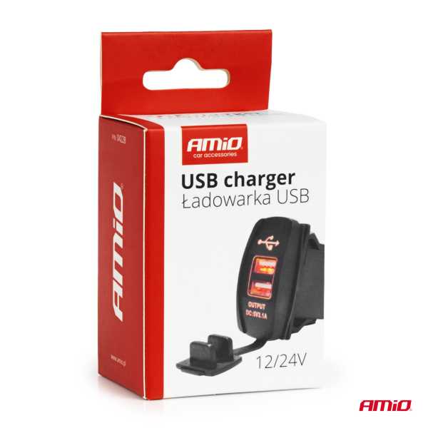 04228_AM_5 ΠΡΙΖΑ ΜΕ 2 ΘΥΡΕΣ USB ΚΑΙ ΚΑΠΑΚΙ 12/24V ΑΔΙΑΒΡΟΧΗ ΜΑΚΡΟΣΤΕΝΟ ΣΧΗΜΑ ΜΕ ΚΟΚΚΙΝΟ LED ΦΩΣ ΜΑΥΡΗ  AMIO - 1 Τεμ. - Image 5