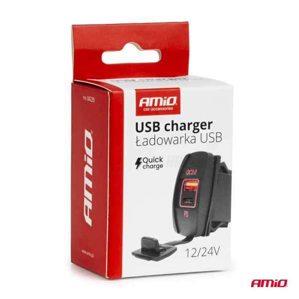 04229_AM_5 ΠΡΙΖΑ ΜΕ 2 ΘΥΡΕΣ-USB & USB-C ΚΑΙ ΚΑΠΑΚΙ 12/24V QUICK CHARGE 3.0 ΑΔΙΑΒΡΟΧΗ ΜΑΚΡΟΣΤΕΝΟ ΣΧΗΜΑ ΜΑΥΡΗ  AMIO - 1 Τεμ. - Image 5