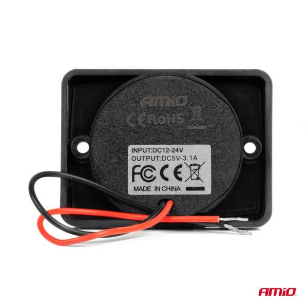 04230_AM_2 ΠΡΙΖΑ ΜΕ 2 ΘΥΡΕΣ USB ΚΑΙ ΚΑΠΑΚΙ 12/24V ΑΔΙΑΒΡΟΧΗ ΤΕΤΡΑΓΩΝΟ ΣΧΗΜΑ ΜΕ ΚΟΚΚΙΝΟ LED ΦΩΣ ΜΑΥΡΗ AMIO - 1 Τεμ. - Image 2