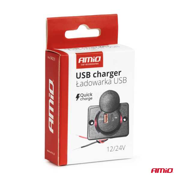 04231_AM_5 ΠΡΙΖΑ ΜΕ 2 ΘΥΡΕΣ-USB+USB-C ΚΑΙ ΚΑΠΑΚΙ 12/24V QUICK CHARGE 3.0 ΑΔΙΑΒΡΟΧΗ ΤΕΤΡΑΓΩΝΟ ΣΧΗΜΑ ΜΑΥΡΗ AMIO - 1 Τεμ. - Image 5