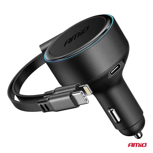 04370_AM_3 ΦΟΡΤΙΣΤΗΣ ΑΝΑΠΤΗΡΑ 12/24V ΜΕ 1ΘΥΡΑ USB-C 60W ΤΑΧΕΙΑΣ ΦΟΡΤΙΣΗΣ ΜΕ ΕΝΣΩΜΑΤΩΜΕΝΟ ΚΑΛΩΔΙΟ USB C+APPLE LIGHTING ΑΜΙΟ - 1 Τεμ. - Image 3