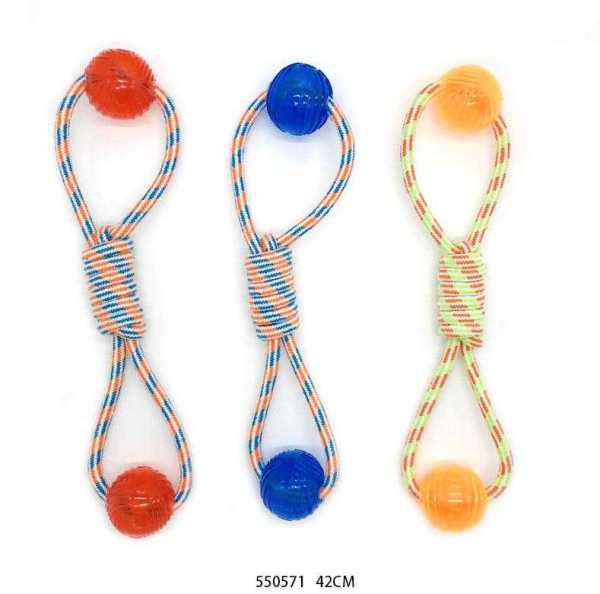 550571-1 Παιχνίδι σκύλου σχοινί με μπάλα TPR - 42cm - 12pcs - 550571 - Image 2