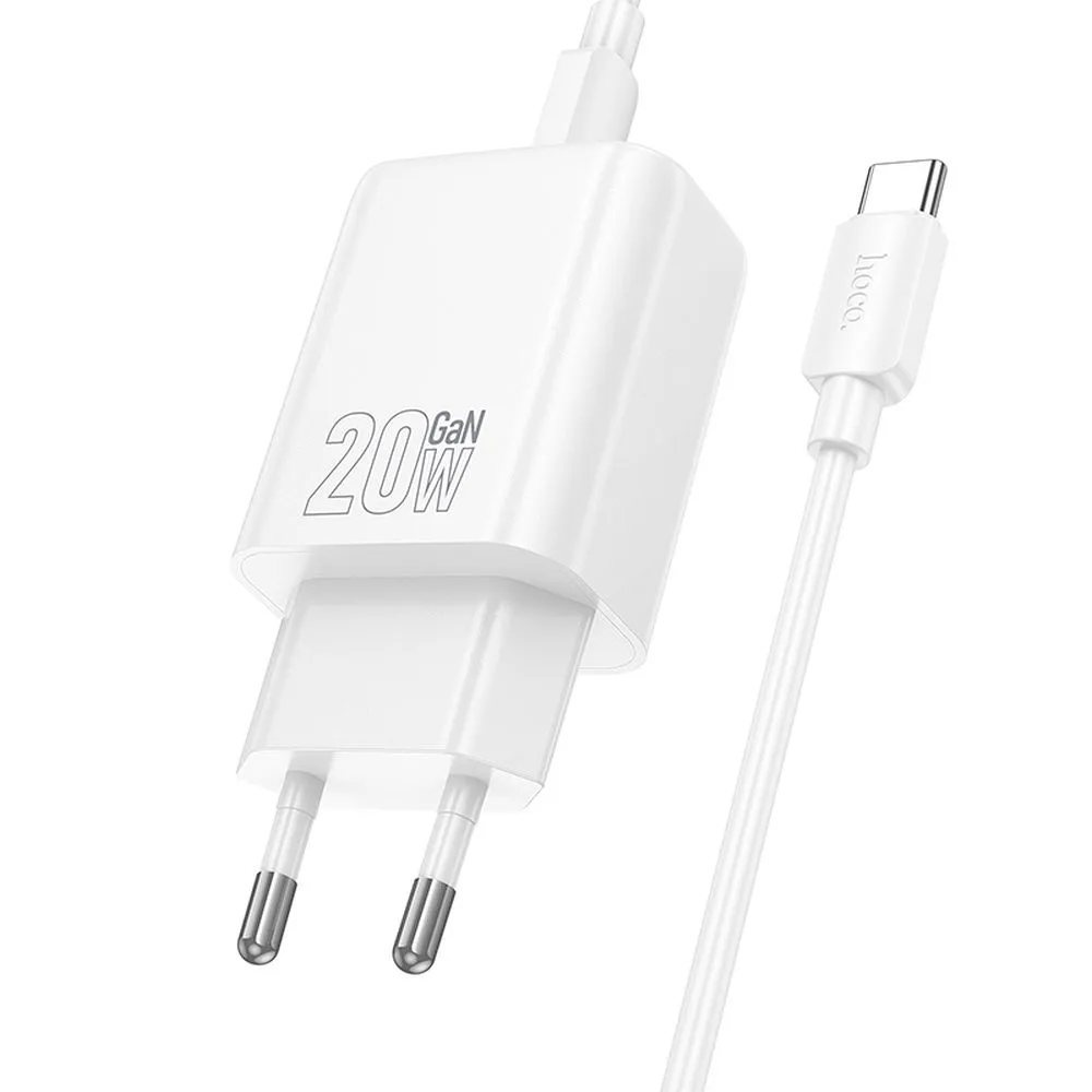 HOCO-N61-φορτιστής-ταξιδίου-USB-A-Type-C-καλώδιο-Type-C-σε-Type-C-PD-QC3.0-3A-20W-λευκό3 HOCO N61 φορτιστής ταξιδίου USB-A + Type-C + καλώδιο Type-C σε Type-C, PD QC3.0, 3A 20W, λευκό - Image 3
