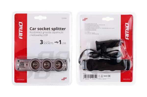 01031-2 ΑΝΤΑΠΤΟΡΑΣ ΑΝΑΠΤΗΡΑ ΤΡΙΠΛΟΣ 12/24V ΜΕ USB 5V 500mA KAI ΚΑΛΩΔΙΟ 30cm - Image 2