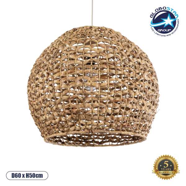 GLOBOSTAR® MANGATA 01851 Boho Κρεμαστό Φωτιστικό Οροφής με Ντουί 1 x E27 AC 220-240V IP20 - Μπεζ Καφέ - Μ60 x Π60 x Υ50cm