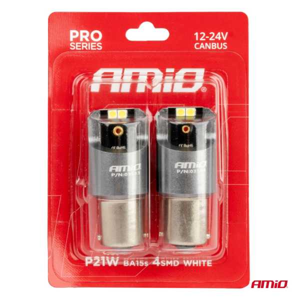 03583_AM_4 ΛΑΜΠΕΣ LED CAN-BUS P21W BA15S 12/24V 6.000K 4xSMD ΛΕΥΚΟ PRO SERIES AMIO - 2 ΤΕΜ. - Image 4