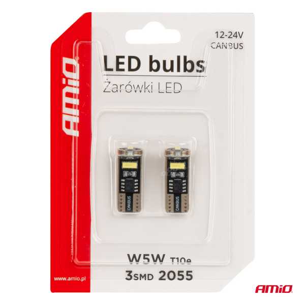 03720_AM_5 ΛΑΜΠΑΚΙΑ LED T10e W5W 12/24V 3x2055 SMD LED CAN-BUS ΛΕΥΚΟ AMIO - 2 ΤΕΜ. - Image 5