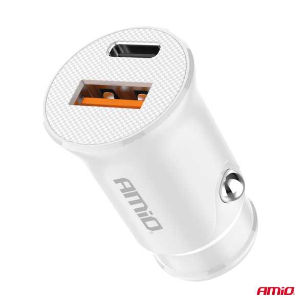 03877_AM_2 ΦΟΡΤΙΣΤΗΣ ΑΝΑΠΤΗΡΑ 12/24V ΜΕ 2 ΘΥΡΕΣ USB-C+USB 20W 5V/3AQC ΤΑΧΕΙΑΣ ΦΟΡΤΙΣΗΣ ΛΕΥΚΟΣ AMIO - 1 Τεμ. - Image 2