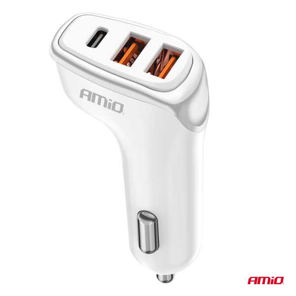 03886_AM_2 ΦΟΡΤΙΣΤΗΣ ΑΝΑΠΤΗΡΑ 12/24V ΜΕ 3 ΘΥΡΕΣ USB-C+2xUSB 38W 5V/3AQC ΤΑΧΕΙΑΣ ΦΟΡΤΙΣΗΣ ΛΕΥΚΟΣ AMIO - 1 Τεμ. - Image 2